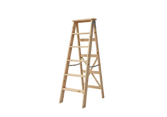 Light-colored wooden stepladder against a black background.