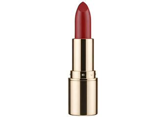 Fototapeta premium Burgundy lipstick product shot against a black background.