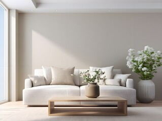 Modern Minimalist Living Room with White Couch and Coffee Table