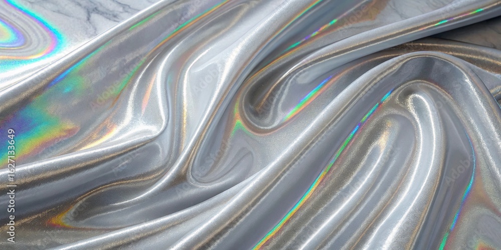 Poster iridescent fabric with holographic effect creates a mesmerizing and modern texture, perfect for addi