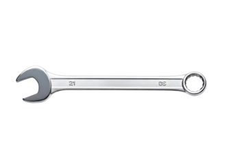 A chrome adjustable wrench against a black background.