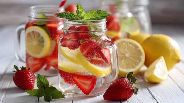 Refreshing Strawberry Lemonade in Mason Jars - Powered by Adobe