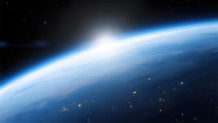 Fototapeta premium Sunrise in space, a ray of sunlight