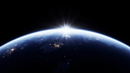 Sunrise in space, a ray of sunlight