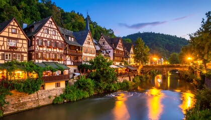 Naklejka premium Charming European town at twilight