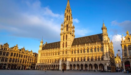 Fototapeta premium Grand Belgian Town Hall at Golden Hour
