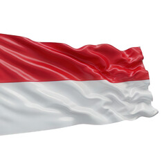 A vibrant Indonesian flag waving gracefully against a clean, bright white background, showing the red and white colors.