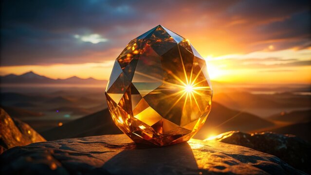 Fototapeta Golden Gemstone on Mountain Peak at Sunset