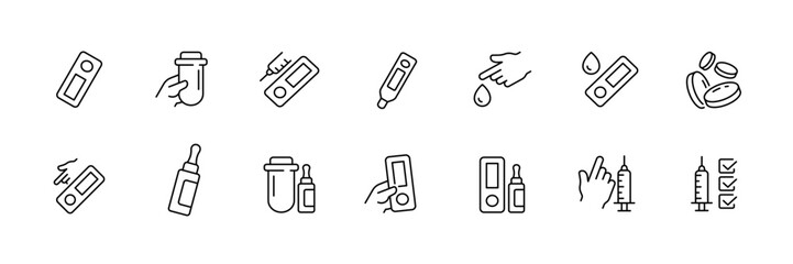 Medical testing outline icons set – line, linear, health diagnostics symbols