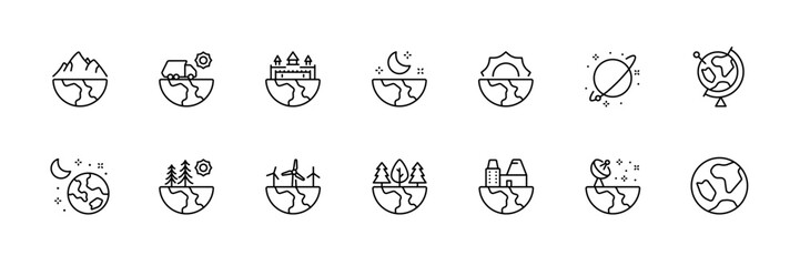 Global and environmental icons set – outline, linear, earth and eco-friendly symbols