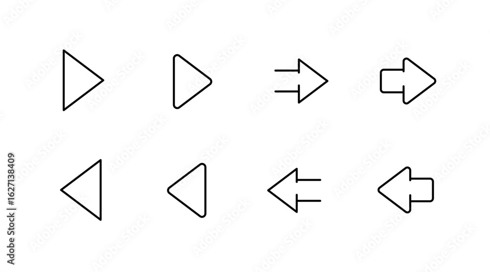 Poster navigation and direction outline icons set – line, linear, arrow, pointer symbols