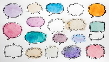 Watercolor speech bubbles float on white, inviting imagination and bright conversations of thoughts.