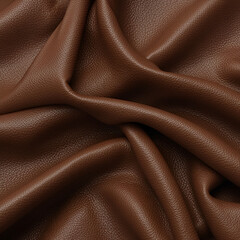 A close-up of beautifully draped brown leather, exhibiting rich texture and subtle shadows.