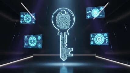 Futuristic Digital Key with Fingerprint Scan and Data Displays - Powered by Adobe