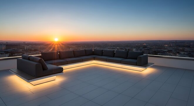Rooftop Lounge with Modular Seating and LED Lighting