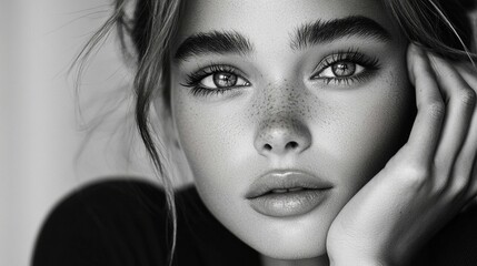 Freckles, Beauty, Monochrome Portrait