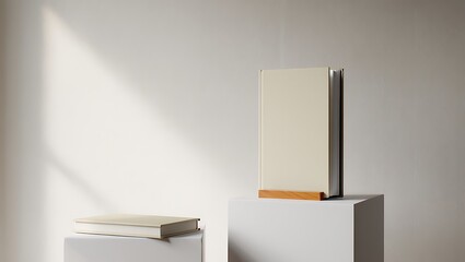 Elegant Book Display with Natural Light Showcasing Literature and Knowledge in a Minimalist Setting Ideal for Education and Design