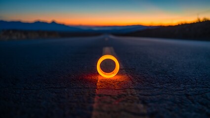 Glowing Ring on Lonely Road at Dusk Symbolic Journey of Self Discovery and Inner Peace