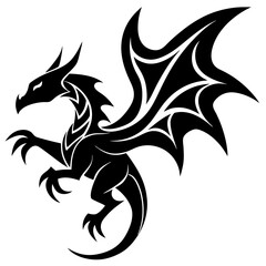 Black tribal dragon silhouette with spread wings and sharp claws on a white background