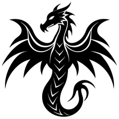 Stylized black dragon silhouette with wings spread wide on white background