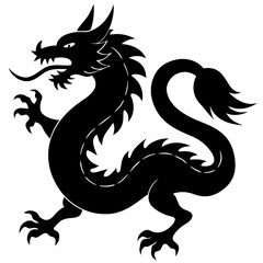 Stylized black dragon silhouette with spikes and claws on a white background
