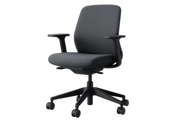 Ergonomic black office chair featuring padded armrests, rolling base, supporting professional workspace environment