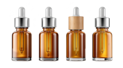 Enhance your skincare routine with three exquisite serum bottles and a droplet of pure essence