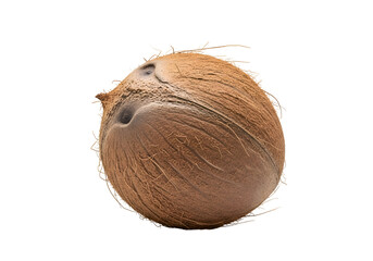 Close-up view of a whole coconut.