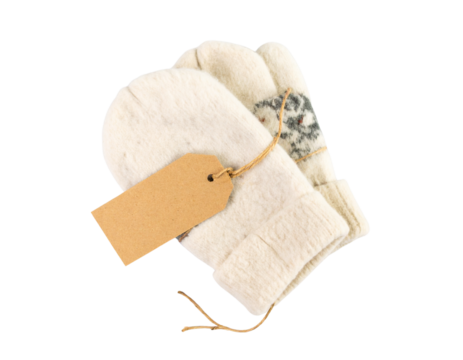 Pair of Furry Mittens Folded Neatly with Gift Tag, Studio Product Shot, Transparent Background - Powered by Adobe