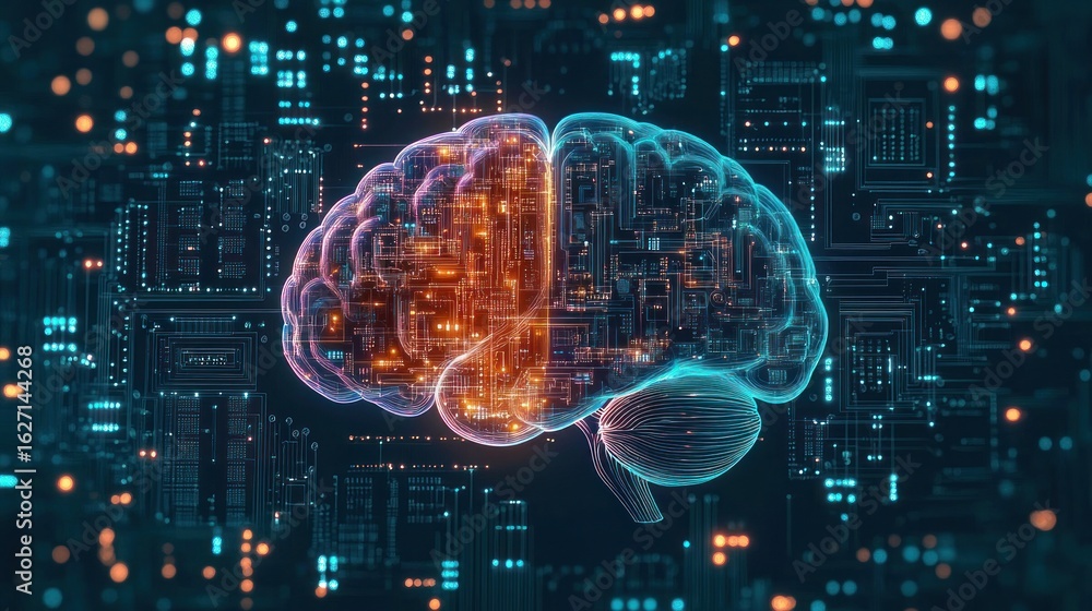 Fototapete digital representation of a human brain with illuminated neural circuit patterns in a futuristic tec