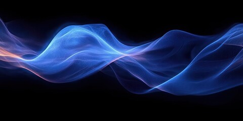 Glowing abstract blue wave flows smoothly on a black background conveying energy and fluidity