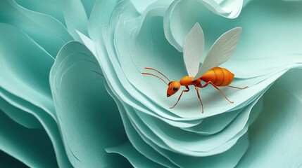 Ant on Teal Paper Waves