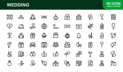 Wedding Line Icon Collection – Unique, professional, and creative icons representing love, ceremony, and romantic occasions