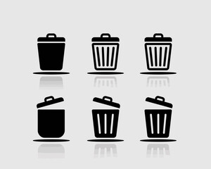  Set of Trash Can Icons with Lids