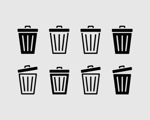  Set of Trash Can Icons with Lids