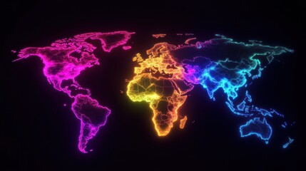 Vibrant Global Network: A Colorful Digital World Map