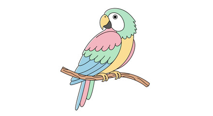 Colorful Parrot Sitting on Branch Vector Illustration
