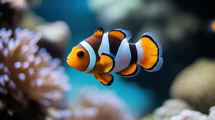 Stunning Portrait of a Vibrant Clownfish Amidst a Soft-Focus Coral Reef