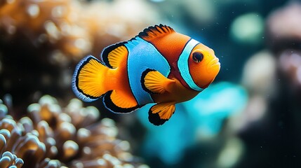 Vibrant Clownfish Portrait: Striking Colors in Coral Reef Habitat, Underwater Beauty