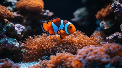 Vibrant Clownfish Hovers Above a Luminous Orange Sea Anemone