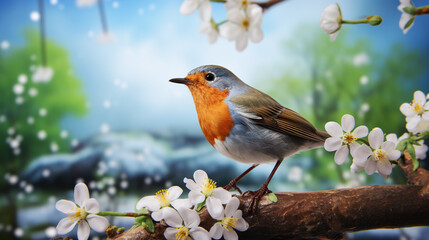 Fototapeta premium robin on a branch HD 8K wallpaper Stock Photographic Image