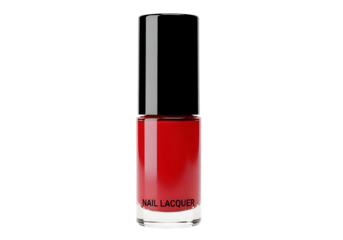 Close-up of a bottle of vibrant red nail lacquer.