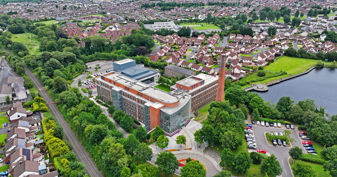 Aerial View of Mossley Mill, Theatre at The Mill, Museum at The Mill, Newtownabbey Antrim Northern Ireland 01-08-25