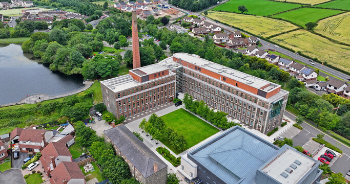Aerial View of Mossley Mill, Theatre at The Mill, Museum at The Mill, Newtownabbey Antrim Northern Ireland 01-08-25