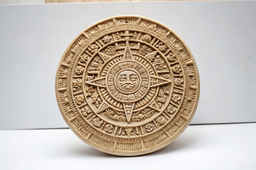 Obraz premium Aztec Sun Stone Calendar Replica Beige Relief Sculpture