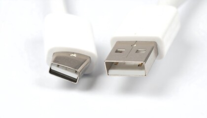 Fototapeta premium Two white USB cables, close-up