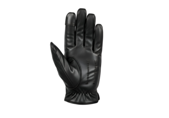 Close-up view of a black leather glove.
