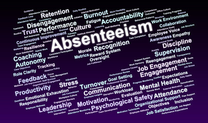 Absenteeism Word Cloud. Exploring Workforce Engagement, Attendance, and Performance Challenges