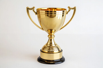 Golden Trophy Cup Realistic Shine White Background
