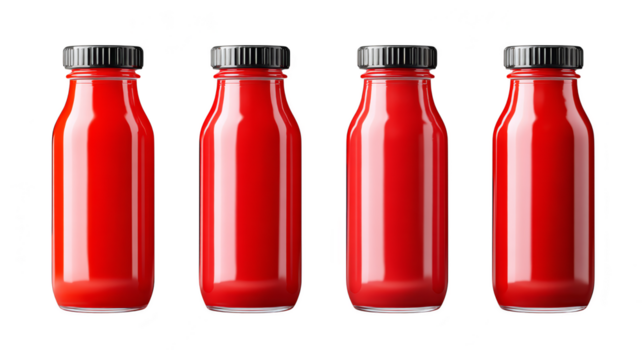 Three bottles of vibrant red juice, a refreshing and healthy beverage choice three